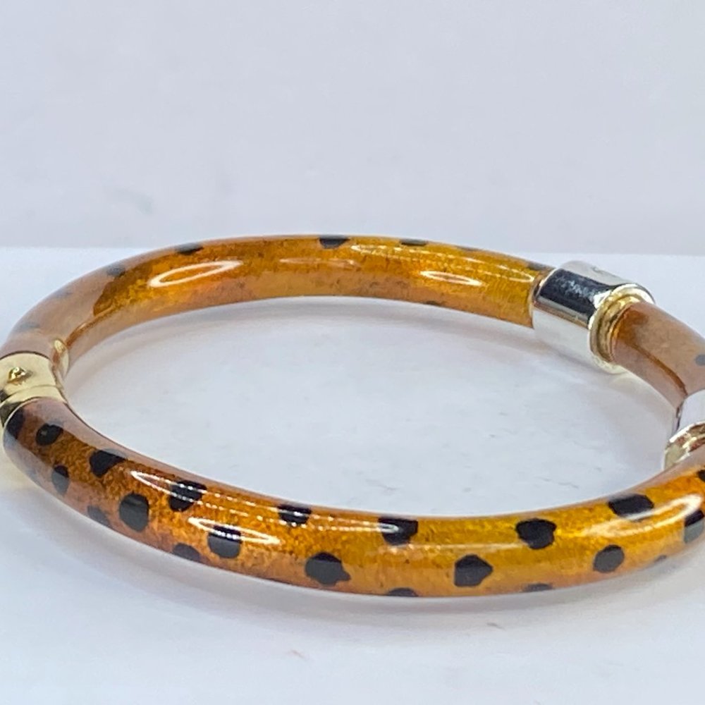 SOHO 0.32ct Diamond & Leopard Enamel bangle-18K yellow gold Italy 17.5g JR7645 - Picture 5 of 8